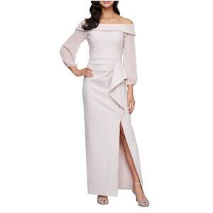 Alex Evenings Pink Off-Shoulder Ruffle Sheath Dress - 6 (New)